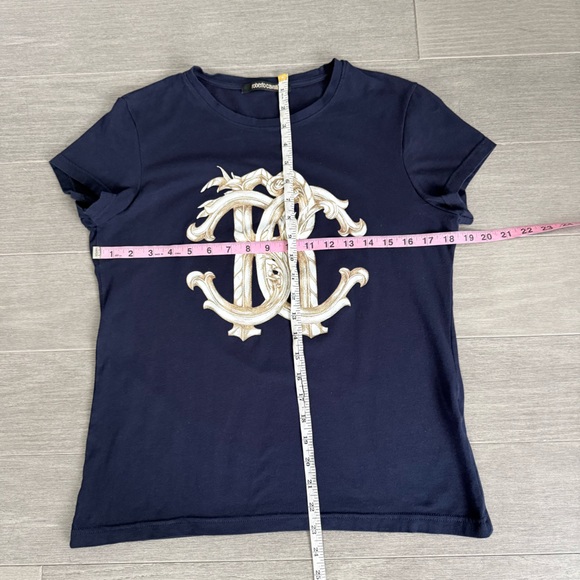 Roberto Cavalli Navy RC Monogram Logo Stretch T Shirt M Italy Baroque Graphic - Picture 14 of 14